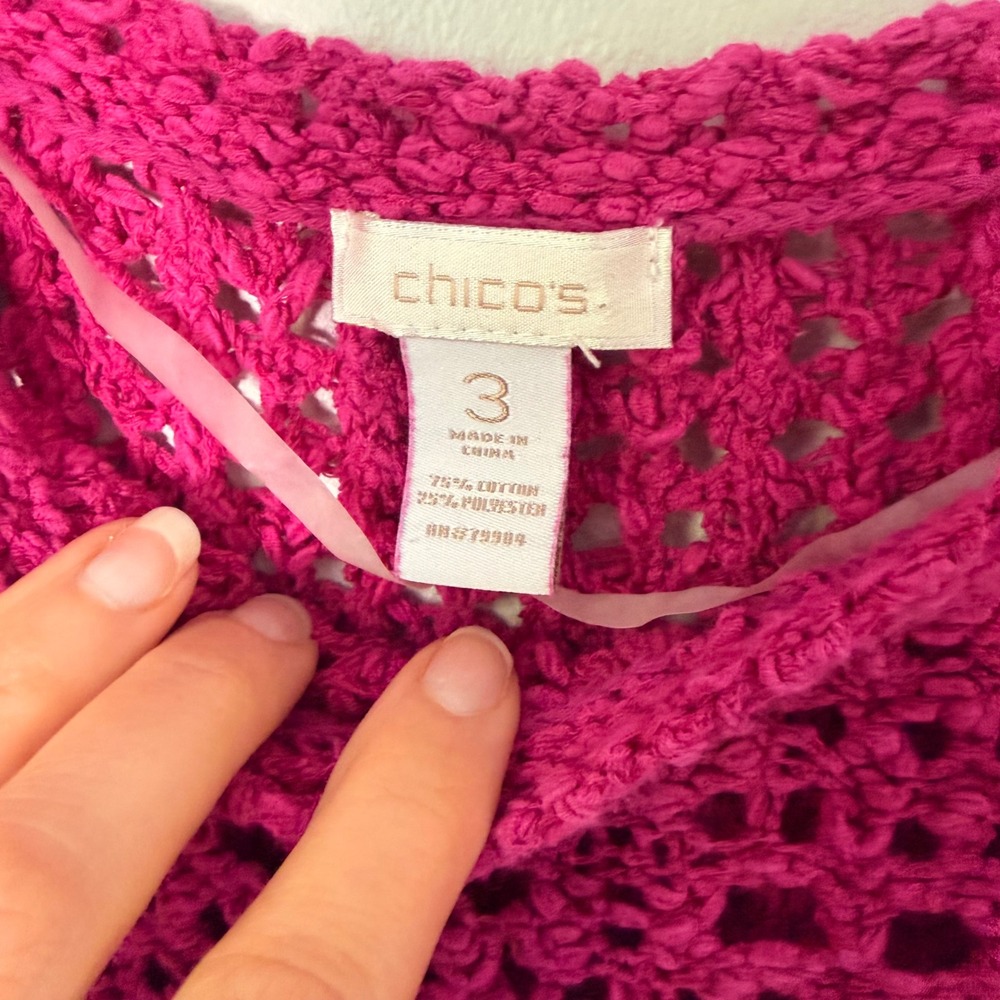 Chicos Summer Open Knit Lightweight Tunic Sweater (3/XL) Magenta Layering‎ Pink - Picture 4 of 13